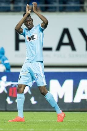 Gent s Kalifa Coulibaly celebrate after scoring during the first leg match of the third qualifying round between Belgian first league soccer team KAA Gent and Romania s FC Viitorul Constanta in the Europa League competition, on Thursday 28 July 2016, in Gent. JASPERxJACOBS  x04899930x