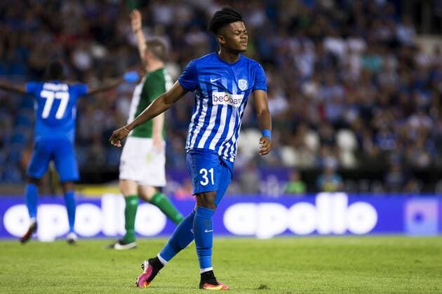 Genk s Leon Bailey reacts during the first leg game of the third qualifying round between Belgian first league soccer team KRC Genk and Ireland s Cork City F.C. in the Europa League competition, on Thursday 28 July 2016, in Genk. KRISTOFxVANxACCOM  x04899966x