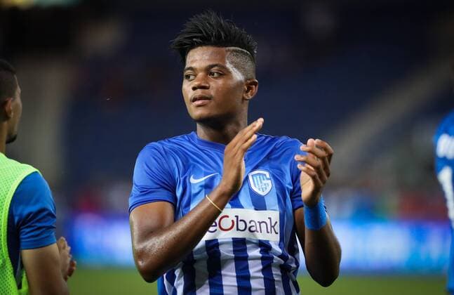 Genk s Leon Bailey celebrates after winning the first leg game of the third qualifying round between Belgian first league soccer team KRC Genk and Ireland s Cork City F.C. in the Europa League competition, on Thursday 28 July 2016, in Genk. VIRGINIExLEFOUR  x04899961x