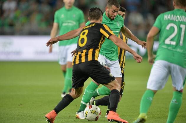 Fußball, EL Quali, AS St. Etienne - AEK Athen Oussama Tannane (saint etienne) vs Andre Simoes (athenes) Fussball : AS Saint Etienne vs AEK Athenes - Europa League Quali - -28 07 2016 FredericChambert Panoramic 