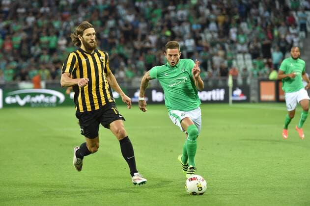Fußball, EL Quali, AS St. Etienne - AEK Athen Nolan Roux (saint etienne) vs Dmytro Chygrynskiy (athenes) Fussball : AS Saint Etienne vs AEK Athenes - Europa League Quali - -28 07 2016 FredericChambert Panoramic 