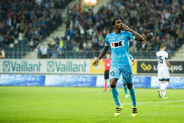 Gent s Renato Neto celebrate after scoring during the first leg match of the third qualifying round between Belgian first league soccer team KAA Gent and Romania s FC Viitorul Constanta in the Europa League competition, on Thursday 28 July 2016, in Gent. JASPERxJACOBS  x04899980x