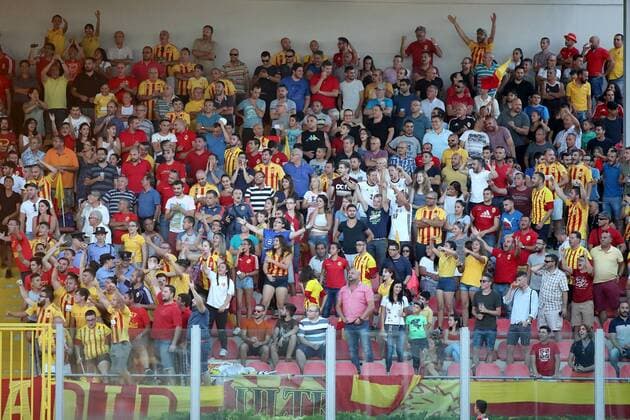 28 07 2016 Hibernians Stadium, Paola, Malta UEFA Europa League Third Qualifying Round, First Leg Birkirkara FC (Malta) v FC Krasnodar (Russia) The Birkirkara FC supporters during the UEFA Europa League, third qualifying round, first leg match between Birkirkar and Krasnodar of Russia. Birkirkara FC v Krasnodar - UEFA Europa League 2016 17 BKR_KRA_UEL_16_17