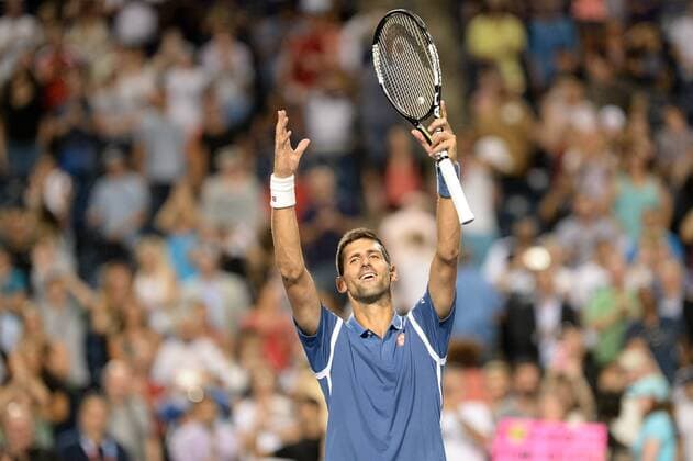July 28, 2016: Novak Djokovic of Serbia & Montenegro celebrates his win agains Radek Stepanek of Czech Republic after their third round match of the Rogers Cup tournament at the Aviva Centre in Toronto, Ontario, Canada on July 28, 2016. Cal Media TENNIS 2016 - Rogers Cup Toronto July 28 - ZUMAc04_
