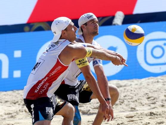 Beachvolleyball. Beach volleyball Beachvolleyball Major Series. Thomas KUNERT, Christoph DRESSLER (AUT). Klagenfurt, 29.7.2016.