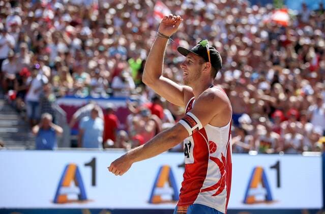 BEACHVOLLEYBALL - A1 Major Klagenfurt 2016 KLAGENFURT,AUSTRIA,29.JUL.16 - Beach volleyball Beachvolleyball - FIVB World Tour 2016, A1 Major Klagenfurt, men. Image shows the rejoicing of Moritz Bernd Pristauz-Telsnigg (AUT). GEPAxpictures xDanielxGoetzhaber