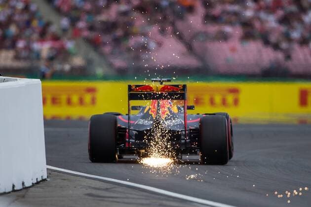 Max Verstappen (Red Bull Racing) versprueht Funken, Grosser Preis von Deutschland 2016, 1. freies Training, Motorsport, Formel 1, 28.07.2016, Hockenheim Copyright: Neisx Eibner-Pressefoto EP_ans