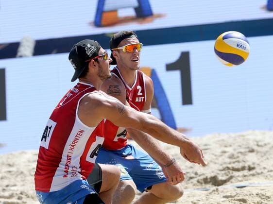 Beachvolleyball. Beach volleyball Beachvolleyball Major Series. Martin ERMACORA, Moritz Bernd PRISTAUZ TELSNIGG (AUT). Klagenfurt, 29.7.2016.