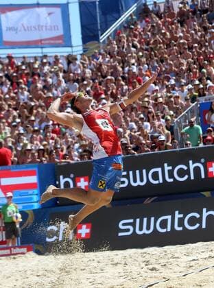 Beachvolleyball. Beach volleyball Beachvolleyball Major Series. Moritz Bernd PRISTAUZ TELSNIGG (AUT). Klagenfurt, 29.7.2016.