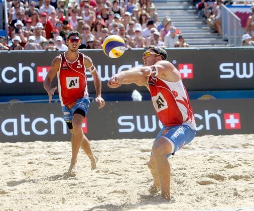Beachvolleyball. Beach volleyball Beachvolleyball Major Series. Martin ERMACORA, Moritz Bernd PRISTAUZ TELSNIGG (AUT). Klagenfurt, 29.7.2016.