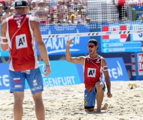 Beachvolleyball. Beach volleyball Beachvolleyball Major Series. Martin ERMACORA, Moritz Bernd PRISTAUZ TELSNIGG (AUT). Klagenfurt, 29.7.2016.