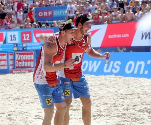 Beachvolleyball. Beach volleyball Beachvolleyball Major Series. Martin ERMACORA, Moritz Bernd PRISTAUZ TELSNIGG (AUT). Klagenfurt, 27.7.2016.