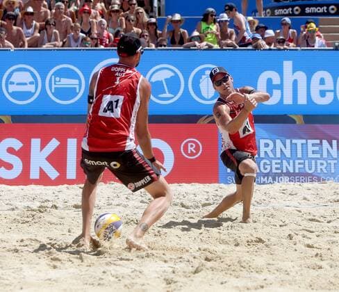 Beachvolleyball. Beach volleyball Beachvolleyball Major Series. Clemens DOPPLER, Alexander HORST (AUT). Klagenfurt, 29.7.2016.