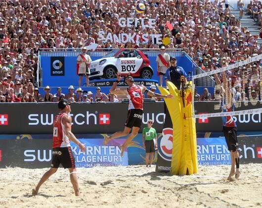Beachvolleyball. Beach volleyball Beachvolleyball Major Series. Clemens DOPPLER, Alexander HORST (AUT). Klagenfurt, 29.7.2016.