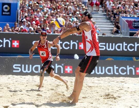 Beachvolleyball. Beach volleyball Beachvolleyball Major Series. Clemens DOPPLER, Alexander HORST (AUT). Klagenfurt, 29.7.2016.