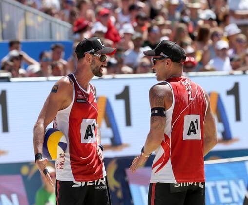 Beachvolleyball. Beach volleyball Beachvolleyball Major Series. Clemens DOPPLER, Alexander HORST (AUT). Klagenfurt, 29.7.2016.