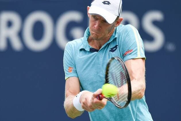 July 29, 2016: Kevin Anderson of South Africa returns the ball to Stan Wawrinka of Switzerland during their quarter finals match of the Rogers Cup tournament at the Aviva Centre in Toronto, Ontario, Canada on July 29, 2016. Cal Media TENNIS 2016 - Rogers Cup Toronto July 29 - ZUMAc04_