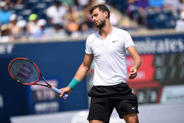 July 29, 2016: Grigor Dimitrov of Bulgaria reacts after losing a point against Kei Nishikori of Japan during their quarter finals match of the Rogers Cup tournament at the Aviva Centre in Toronto, Ontario, Canada on July 29, 2016. Cal Media TENNIS 2016 - Rogers Cup Toronto July 29 - ZUMAc04_