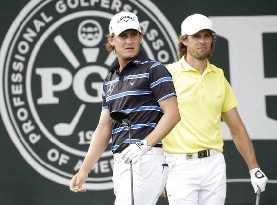 Emiliano Grillo of Argentina watches his tee ball after he tees off on hole 1 in the second round at the PGA Golf Herren Championship at Baltusrol Golf Club in Springfield, New Jersey on July 29, 2016.  PGA20160729109 JOHNxANGELILLO