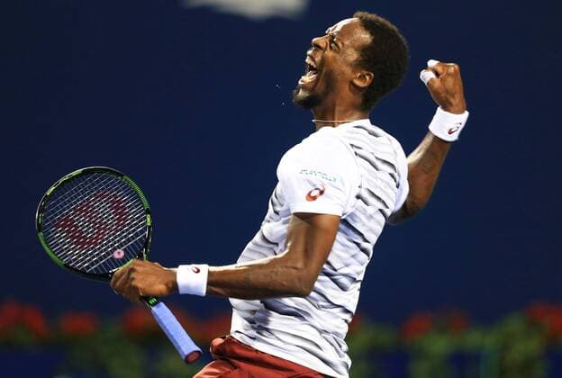 (160730) -- TORONTO, July 29, 2016 -- Gael Monfils of France celebrates scoring during the quarterfinal match of men s singles against Milos Raonic of Canada at the 2016 Rogers Cup in Toronto, Canada, July 29, 2016. Gael Monfils won 2-0. )(hcs) (SP)CANADA-TORONTO-TENNIS-ROGERS CUP-MEN S SINGLES ZouxZheng 