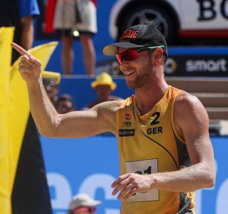 BEACHVOLLEYBALL - A1 Major Klagenfurt 2016 KLAGENFURT,AUSTRIA,30.JUL.16 - Beach volleyball Beachvolleyball - FIVB World Tour 2016, A1 Major Klagenfurt, men. Image shows the rejoicing of Stefan Windscheif (GER). GEPAxpictures xMaticxKlansek