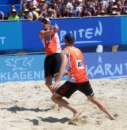 Beachvolleyball. Beach volleyball Beachvolleyball Major Series. Alexander BROUWER, Robert MEEUWSEN (NED). Klagenfurt, 30.7.2016.