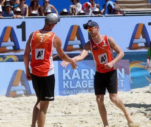 Beachvolleyball. Beach volleyball Beachvolleyball Major Series. Alexander BROUWER, Robert MEEUWSEN (NED). Klagenfurt, 30.7.2016.
