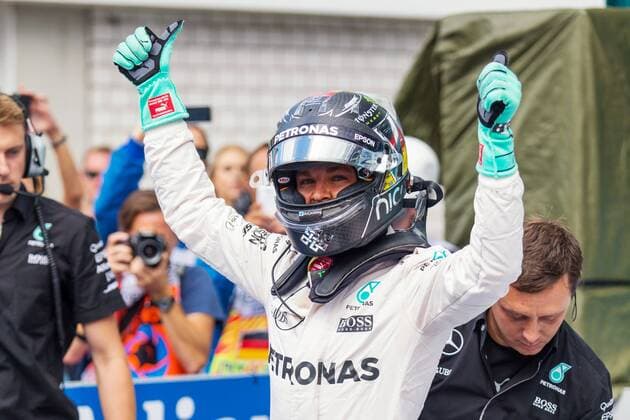 Nico Rosberg (Mercedes AMG Petronas Formula One Team) bejubelt seine Pole Position, Grosser Preis von Deutschland 2016, Qualifikation, Motorsport, Formel 1, 30.07.2016, Copyright: Neis Eibner-Pressefoto EP_ANS