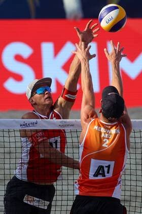 BEACHVOLLEYBALL - A1 Major Klagenfurt 2016 KLAGENFURT,AUSTRIA,30.JUL.16 - Beach volleyball Beachvolleyball - FIVB World Tour 2016, A1 Major Klagenfurt, men. Image shows Janis Smedins (LAT) and Robert Meeuwsen (NED). GEPAxpictures xMaticxKlansek