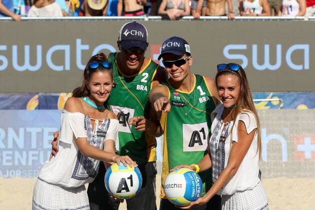 BEACHVOLLEYBALL - A1 Major Klagenfurt 2016 KLAGENFURT,AUSTRIA,30.JUL.16 - Beach volleyball Beachvolleyball - FIVB World Tour 2016, A1 Major Klagenfurt, men. Image shows Gustavo Carvalhaes and Saymon Barbosa Santos (BRA). GEPAxpictures xMaticxKlansek