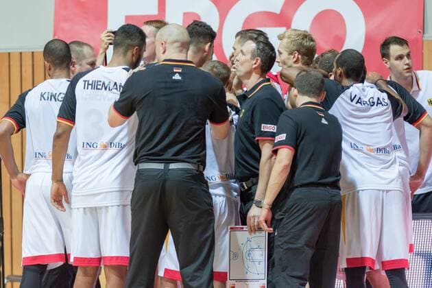 30.07.2016, xomx, Basketball Testspiel, Deutschland - Ukraine emspor, v.l. Alex King (Deutschland), Johannes Thiemann (Deutschland), Akeem Vargas (Deutschland) Wuerzburg