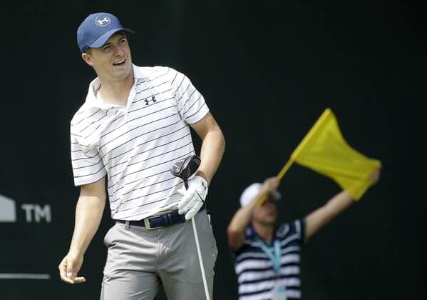 Jordan Spieth watches his tee ball on the first hole in the 3rd round at the PGA Golf Herren Championship at Baltusrol Golf Club in Springfield, New Jersey on July 30, 2016.  PGA20160730108 JOHNxANGELILLO