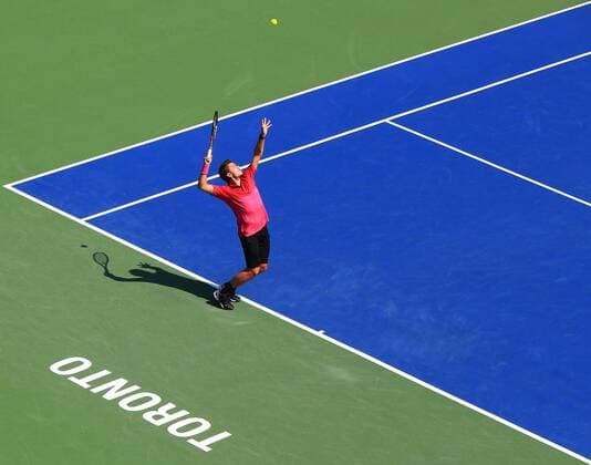 (160731) -- TORONTO, July 30, 2016 -- Stan Wawrinka of Switzerland serves against Kei Nishikori of Japan during their semifinal match of men s singles at the 2016 Rogers Cup in Toronto, Canada, July 30, 2016. Stan Wawrinka lost 0-2. ) (SP)CANADA-TORONTO-TENNIS-ROGERS CUP-MEN S SINGLES ZouxZheng 