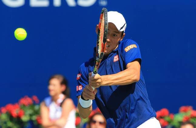 (160731) -- TORONTO, July 30, 2016 -- Kei Nishikori of Japan returns the ball against Stan Wawrinka of Switzerland during their semifinal match of men s singles at the 2016 Rogers Cup in Toronto, Canada, July 30, 2016. Kei Nishikori won 2-0. ) (SP)CANADA-TORONTO-TENNIS-ROGERS CUP-MEN S SINGLES ZouxZheng 