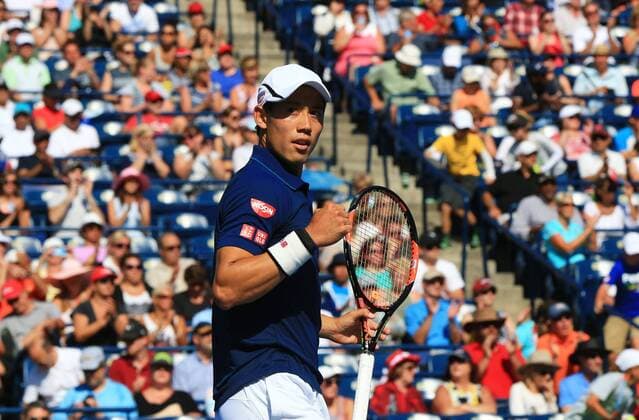 (160731) -- TORONTO, July 30, 2016 -- Kei Nishikori of Japan celebrates victory after the semifinal match of men s singles against Stan Wawrinka of Switzerland at the 2016 Rogers Cup in Toronto, Canada, July 30, 2016. Kei Nishikori won 2-0. ) (SP)CANADA-TORONTO-TENNIS-ROGERS CUP-MEN S SINGLES ZouxZheng 