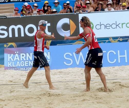 Beachvolleyball. Beach volleyball Beachvolleyball Major Series. Aleksandrs SAMOILOVS, Janis SMEDINS (LAT). Klagenfurt, 31.7.2016.