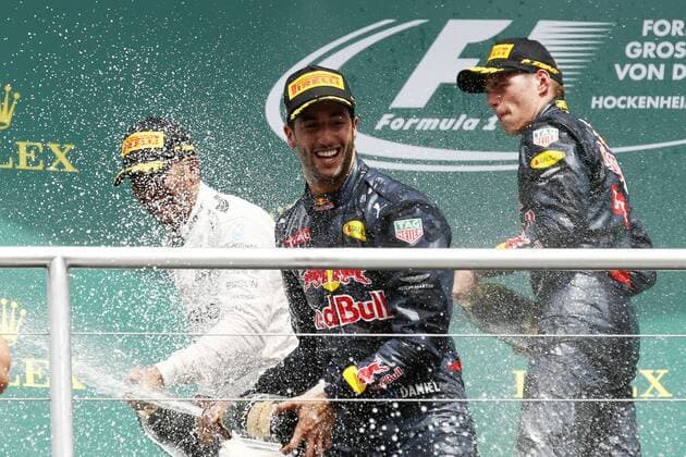 Motorsports: FIA Formula One World Championship WM Weltmeisterschaft 2016, Grand Prix of Germany, 44 Lewis Hamilton (GBR, Mercedes AMG Petronas Formula One Team), 3 Daniel Ricciardo (AUS, Red Bull Racing), 33 Max Verstappen (NLD, Red Bull Racing), xHOCHxZWEIx