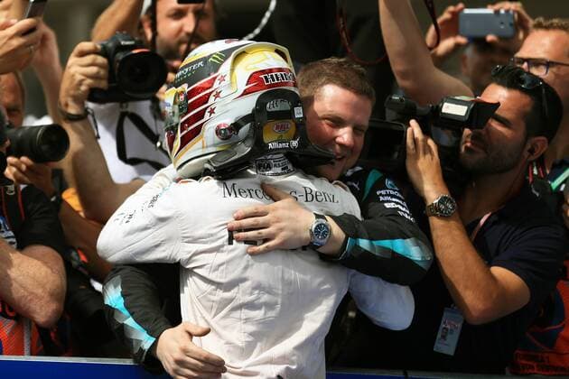 31.07.2016. Hockenheim, Germany. Mercedes AMG Petronas - Lewis Hamilton takes 1st place and leaps from his car in triumph in parc ferme to hug his team. German Formula Grand Prix in the Hockenheimring in Hockenheim, Germany, 31 July 2016. xLeannexBoonx  ActionPlus11766989