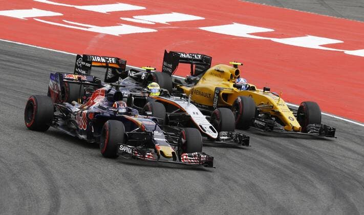 Motorsports: FIA Formula One World Championship WM Weltmeisterschaft 2016, Grand Prix of Germany, 26 Daniil Kvyat (RUS, Scuderia Toro Rosso), 11 Sergio Perez (MEX, Sahara Force India F1 Team), 30 Jolyon Palmer (GBR, Renault Formula 1 Team), xHOCHxZWEIx