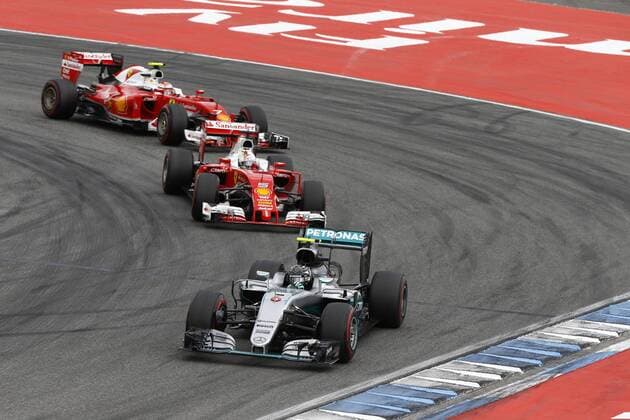 Motorsports: FIA Formula One World Championship WM Weltmeisterschaft 2016, Grand Prix of Germany, 6 Nico Rosberg (GER, Mercedes AMG Petronas Formula One Team), 5 Sebastian Vettel (GER, Scuderia Ferrari), 7 Kimi Raikkonen (FIN, Scuderia Ferrari), xHOCHxZWEIx