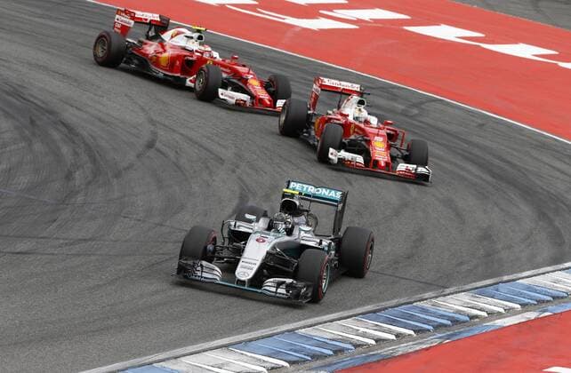 Motorsports: FIA Formula One World Championship WM Weltmeisterschaft 2016, Grand Prix of Germany, 6 Nico Rosberg (GER, Mercedes AMG Petronas Formula One Team), 5 Sebastian Vettel (GER, Scuderia Ferrari), 7 Kimi Raikkonen (FIN, Scuderia Ferrari), xHOCHxZWEIx