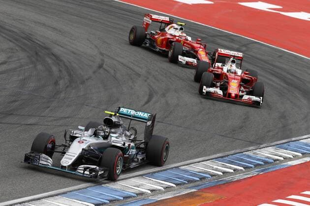 Motorsports: FIA Formula One World Championship WM Weltmeisterschaft 2016, Grand Prix of Germany, 6 Nico Rosberg (GER, Mercedes AMG Petronas Formula One Team), 5 Sebastian Vettel (GER, Scuderia Ferrari), 7 Kimi Raikkonen (FIN, Scuderia Ferrari), xHOCHxZWEIx