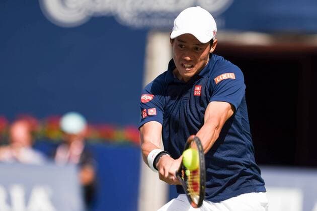 July 31, 2016: Kei Nishikori of Japan returns the ball to Novak Djokovic of Serbia & Montenegro during the Rogers Cup tournament final at the Aviva Centre in Toronto, Ontario, Canada on July 31, 2016. Cal Media TENNIS 2016 - Rogers Cup Toronto Final July 31 - ZUMAc04_