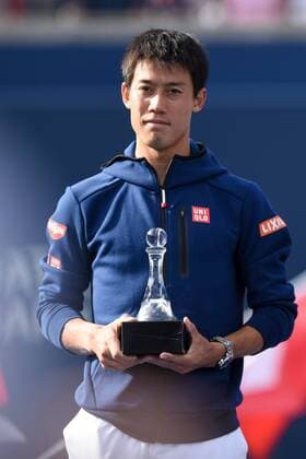 July 31, 2016: Kei Nishikori of Japan with the runner up trophy after the Rogers Cup tournament final at the Aviva Centre in Toronto, Ontario, Canada on July 31, 2016. Cal Media TENNIS 2016 - Rogers Cup Toronto Final July 31 - ZUMAc04_
