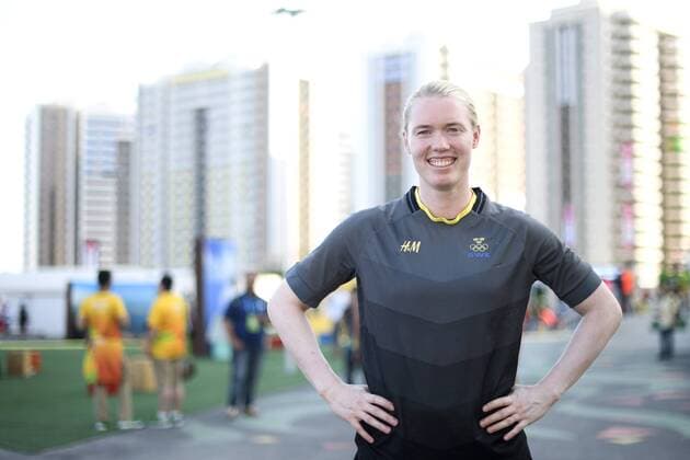 Rio 2016, Fußball, Shooting mit schwedischem Damen-Team 160801 Sveriges malvakt Hedvig Lindahl poserar för ett porträtt pa en pressträff med det svenska damlandslaget i fotboll den 1 augusti 2016 under OS i Rio de Janeiro.  Copyright: CARLxSANDIN BB160801CS028