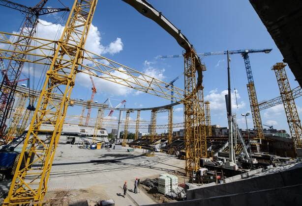 YEKATERINBURG, RUSSIA - AUGUST 2, 2016: A view of Yekaterinburg Central Stadium (Yekaterinburg Arena). The stadium, a venue of 2018 FIFA World Cup WM Weltmeisterschaft Fussball matches, is currently under renovation. Donat Sorokin TASS  TS02B989