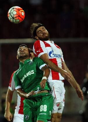 02.08.2016 Belgrade(Serbia) FK Crvena Zvezda(FC Red Star)-PFC Ludogorets 3rd leg champions league qualify men s football Wanderson(L) PFC Ludogorets and Milos Cvetkovic(r)FK Crvena Zvezda(FC Red Star) : 