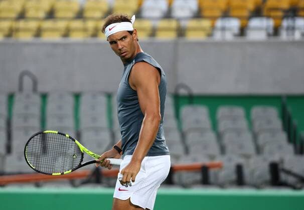 Rio 2016, Tennis, Training Rafael Nadal Spanish tennis player Rafael Nadal reacts during a training session at the Tennis Center, prior to the start of the Olympic Games Olympische Spiele Olympia OS next 5 August, in Rio de Janeiro, Brazil, 2 August 2016. EFE Jose Mendez RAFAEL NADAL S TRAINING SESSION !ACHTUNG: NUR REDAKTIONELLE NUTZUNG!  RIO008 20160802-636057763466700281