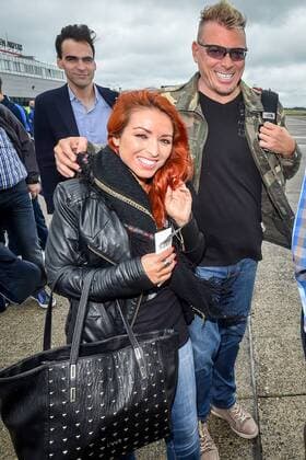 Belgian DJ Pat Krimson aka Patrick Claesen and singer Loredana De Amicis pictured at the departure of Belgian first league soccer team KRC Genk, in Maastricht airport, on their way to Cork, Ireland, Wednesday 03 August 2016. Tomorrow Genk is playing the return leg of the third qualifying round in the Europa League competition against Ireland s Cork City F.C.. First leg result was 1-0 for Genk. LUCxCLAESSEN  x04902469x