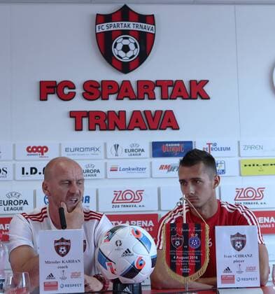 SOCCER - EL quali, Trnava vs A.Wien TRNAVA,SLOVAKIA,03.AUG.16 - SOCCER - UEFA Europa League, qualification, FC Spartak Trnava vs FK Austria Wien, preview, press conference PK Pressekonferenz Trnava. Image shows head coach Miroslav Karhan and Ivan Schranz (Spartak Trnava). GEPAxpictures xChristianxOrt